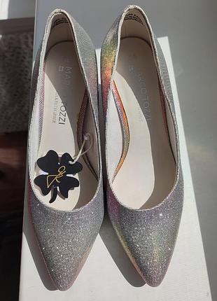 Туфли яркие, серебритые, нарядные, marco tozzi