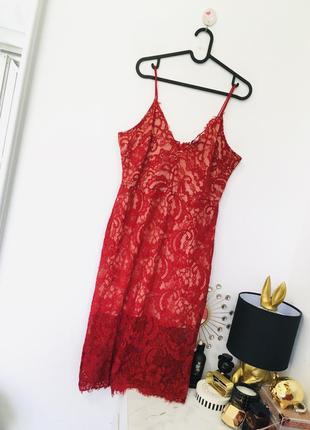 Красное платье комбинация из кружева rare london 2хл