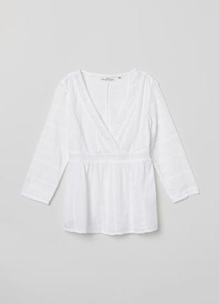 Невесомая белая хлопковая блуза 3/4 рукав h&amp;m l/xl🌸