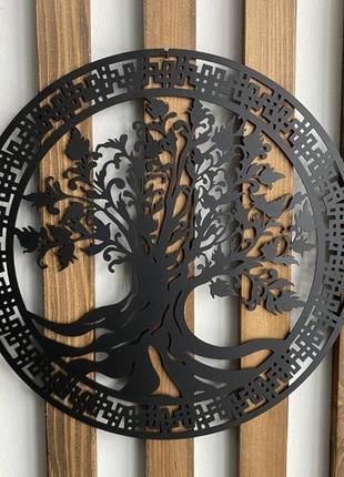 Настінний декор панно картина лофт із металу дерево життя 30х30см