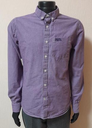 Стильная хлопковая рубашка фиолетового цвета superdry made in india, 💯 оригинал
