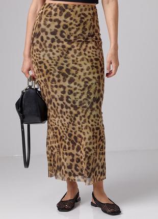 Длинная леопардовая юбка из сетки артикул: 24118