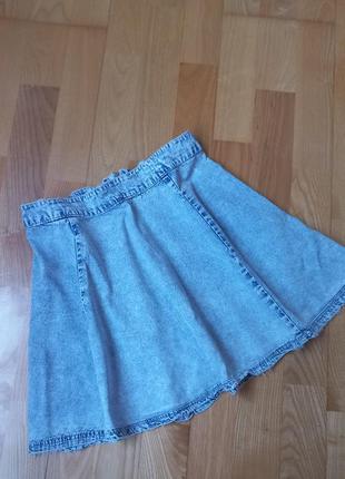 Голубая джинсовая юбка полусолнце мини юбка юбочка короткая юбка