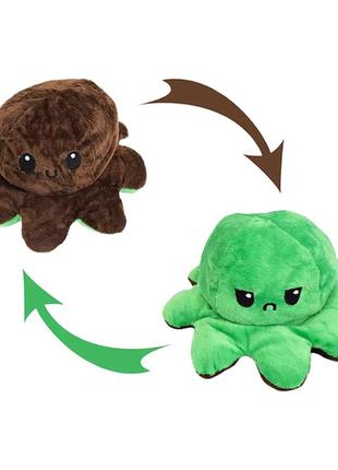 Мягкая игрушка осьминог перевертыш двусторонний «веселый + грустный» зеленый коричневый
