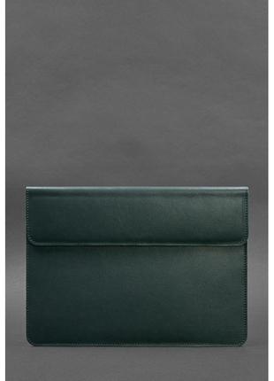 Шкіряний чохол-конверт на магнітах для macbook 14 зелений