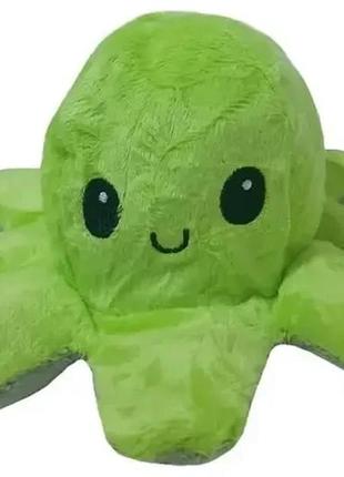 Мягкая игрушка осьминог перевертыш двусторонний «веселый + грустный» зеленый серый