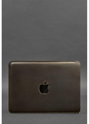 Шкіряний чохол для macbook 14 дюйм темно-коричневий crazy horse