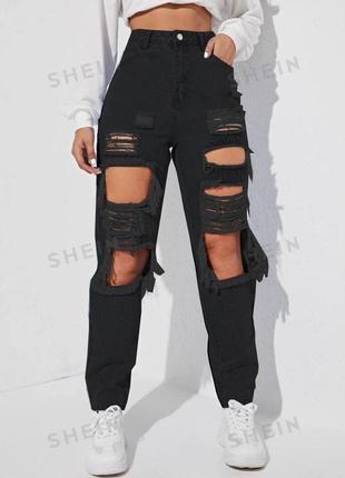 Shein ezwear y2k черные джинсы с рваными потертостями хс