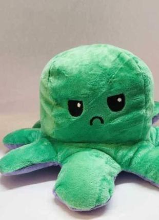 Игрушка мягкая осьминог перевертыш двусторонний «веселый + грустный фиолетовый зеленый