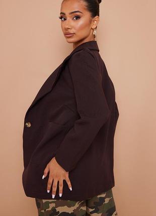 Базовий однобортний піджак оверсайз petite шоколадного кольору prettylittlething хл