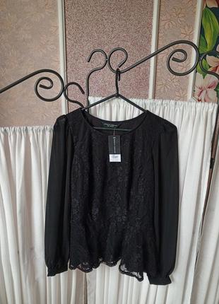 Красива чорна ажурна блуза з шифоновими рукавами dorothy perkins.