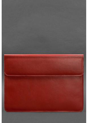 Кожаный чехол-конверт на магнитах для macbook 16 дюйм красный