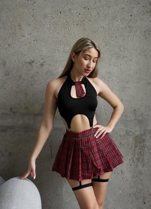 Костюм для ролевых игр студентка, сексуальный костюм студентки с короткой юбкой, топом и гартерами, еретический набор белья юбка