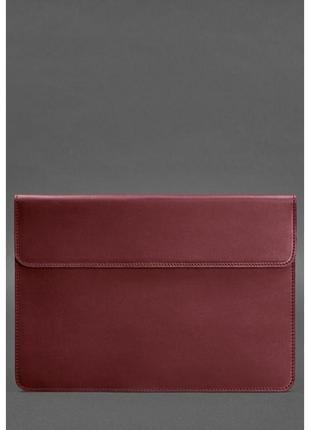 Шкіряний чохол-конверт на магнітах для macbook 15 дюйм бордовий crazy horse