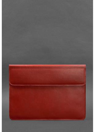 Кожаный чехол-конверт на магнитах для macbook 13 красный
