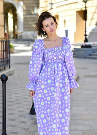 100 відсотків бавовна сукня довжина міді фіолетова з ромашками