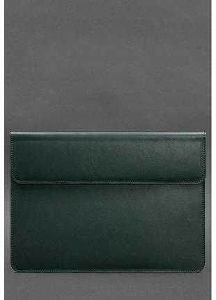 Кожаный чехол-конверт на магнитах для ноутбука универсальный зеленый
