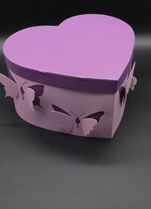 Коробка подарочная "сердце" с бабочками. цвет "сирень". 29х26х15см. 3шт/комплект5 фото