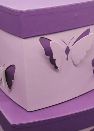 Коробка подарочная "сердце" с бабочками. цвет "сирень". 29х26х15см. 3шт/комплект3 фото