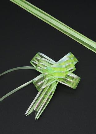 Подарочный бантик из ленты на затяжках для декора и упаковки подарков цвет салатовый. 3х7 см