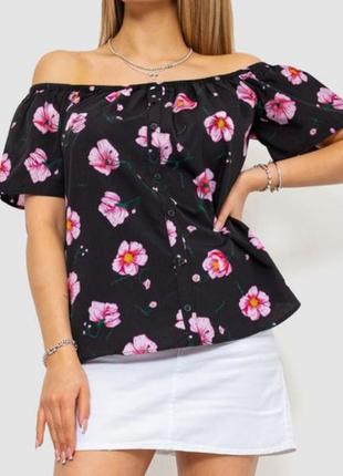 Блуза с цветочным принтом, цвет черно-сиреневый, розовый 088