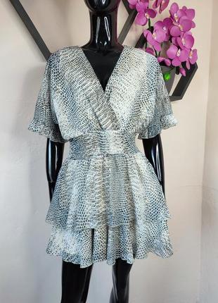 Шифонова мини сукня з люрексом в анімалістичний тваринний принт zara