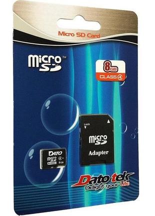 Карта пам'яті dato microsdhc 8gb class 4 +sd-адаптер