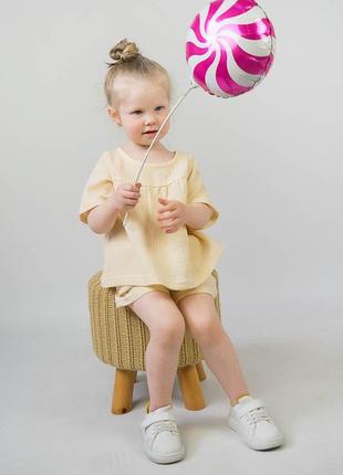 Легкий літній комплект із мусліну для дівчат, мусліновий костюм шорти і блуза, муслиновый комплект для жаркого лета1 фото