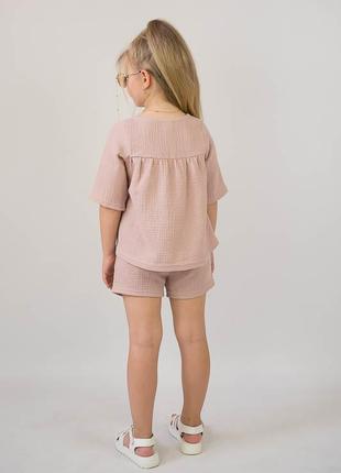 Легкий літній комплект із мусліну для дівчат, мусліновий костюм шорти і блуза, муслиновый комплект для жаркого лета9 фото