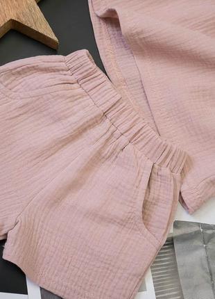 Легкий літній комплект із мусліну для дівчат, мусліновий костюм шорти і блуза, муслиновый комплект для жаркого лета7 фото