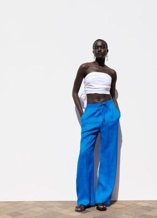 Zara яркие брюки лён 100%