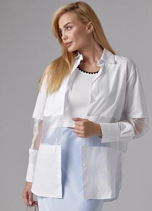 Удлиненная рубашка с прозрачными вставками