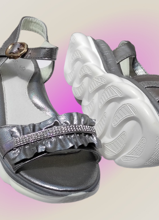 Босоножки сандалии для девочки серые, серебро  на платформе
