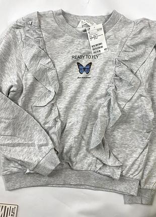 Новый свитшот кофта девочка 146-152см h&amp;m серый меланж