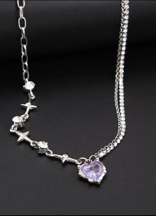 Ожерелье колье чокер цепочка серебристый с подвеской сердце