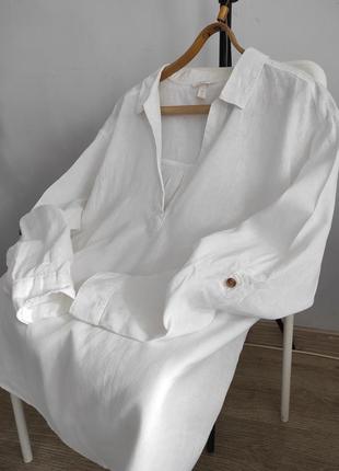 Біла сорочка белая льняная оверсайз рубашка h&n