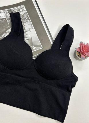 Топ женский с бюстом без косточек в рубчик с чашечками адама черный розовый серый белый4 фото