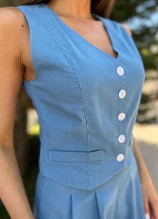 Женский летний льняной костюм двойка шорты жилетка жилет,женский льняной костюм двойка...