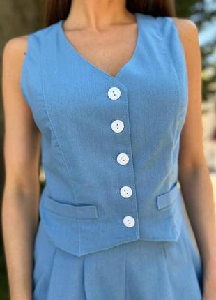 Женский летний льняной костюм двойка шорты жилетка жилет,женский льняной костюм двойка...