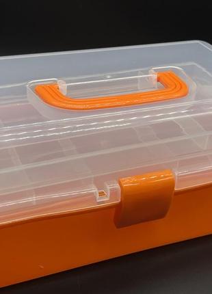 Пластиковий органайзер для зберігання дрібниць 320х190х145 мм великий прозорий/помаранчевий2 фото