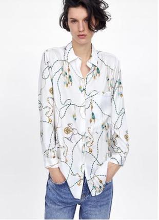 Сатиновая рубашка блуза с узором zara