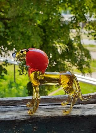 Лев 👑🦁👑 винтаж стеклянная литая фигурка гутная ручная работа статуэтка из цветного художественного стекла советская львенок