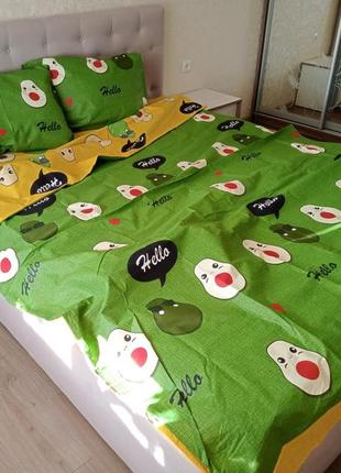Двуспальный комбинированный комплект, постельное белье с авокадо, 100% хлопок 🥑