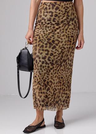 Длинная леопардовая юбка из сетки