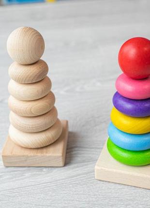 Пирамидка классическая деревянная детская экопродукт логическая игрушка для малышей 7 деталей 7х15см4 фото