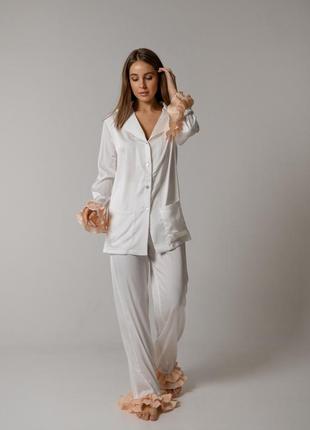 Пижамный костюм-тройка "volan" (рубашка+бра+штаны) персик