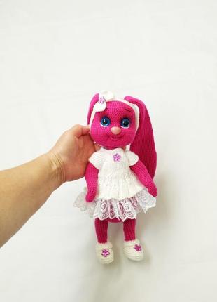 Зайчик с длинными ушками, зайчик, вязаная игрушка заяц