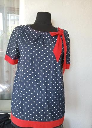 Тоненькая симпртичная хлопковая блуза,рубашка в горошек