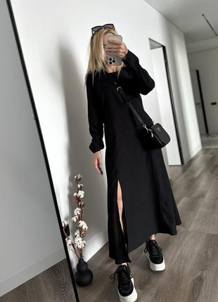 H&m платье длинное с разрезом на ноге свободного кроя черное легкое
