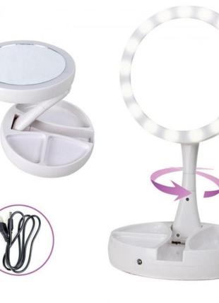 Складне дзеркало для макіяжу з led підсвічуванням кругле збільшувальне 10x my fold away mirror3 фото